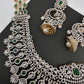 AD Color Stone Broad Long Necklace - Green