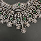 AD Color Stone Broad Long Necklace - Green