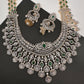 AD Color Stone Broad Long Necklace - Green