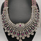 AD Color Stone Broad Long Necklace - Red