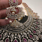 AD Color Stone Broad Long Necklace - Red
