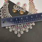 AD Color Stone Broad Long Necklace - Red