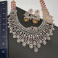 AD Color Stone Broad Long Necklace - Red