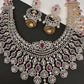 AD Color Stone Broad Long Necklace - Red