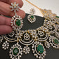 AD Color Stone Neckline Short Necklace - Green