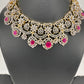 AD Color Stone Neckline Short Necklace - Red