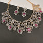 AD Color Stone Neckline Short Necklace - Red