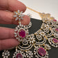 AD Color Stone Neckline Short Necklace - Red