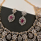 AD Color Stone Neckline Short Necklace - Red