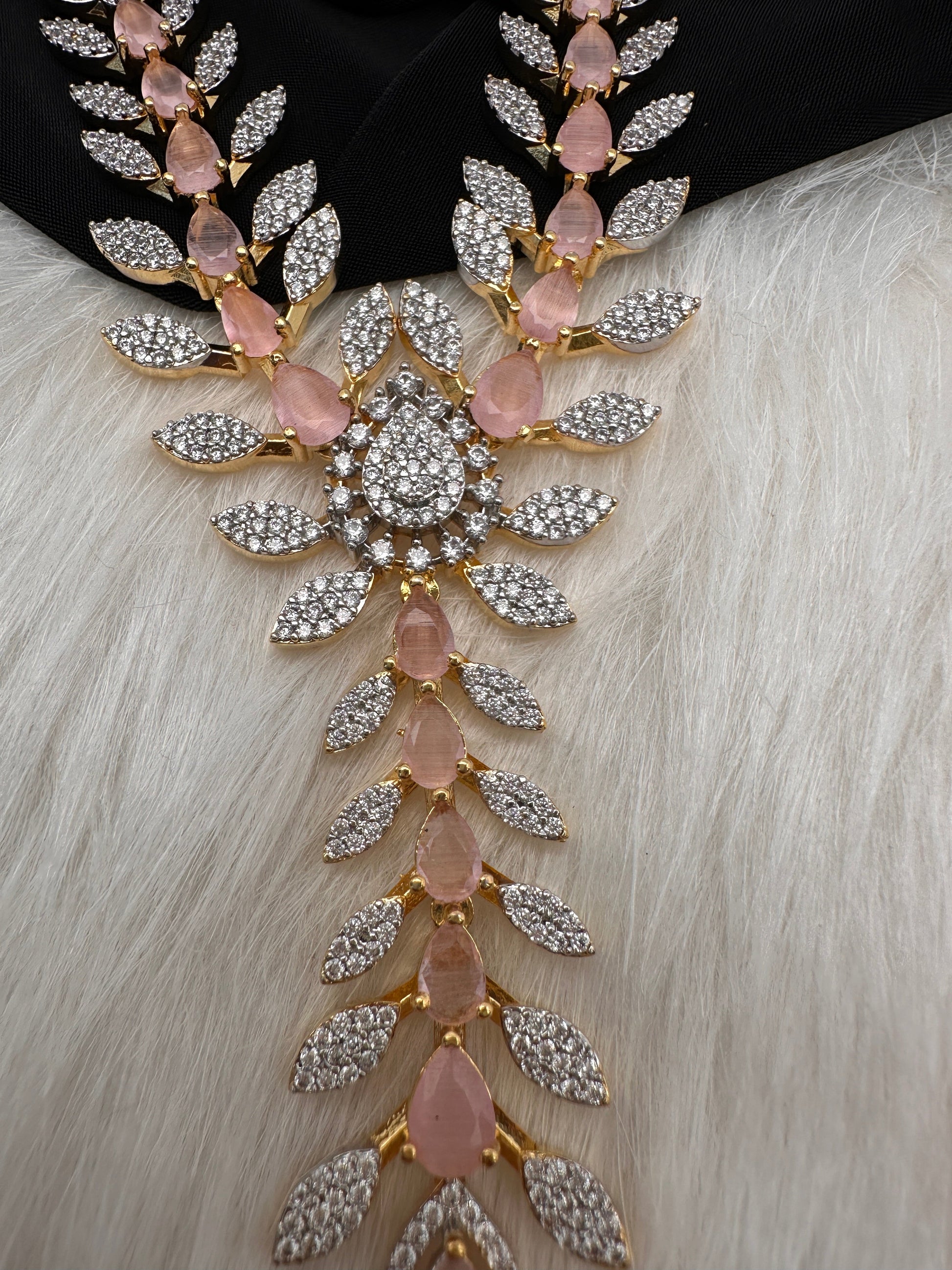 AD Color Stone Dainty Short Necklace - pink
