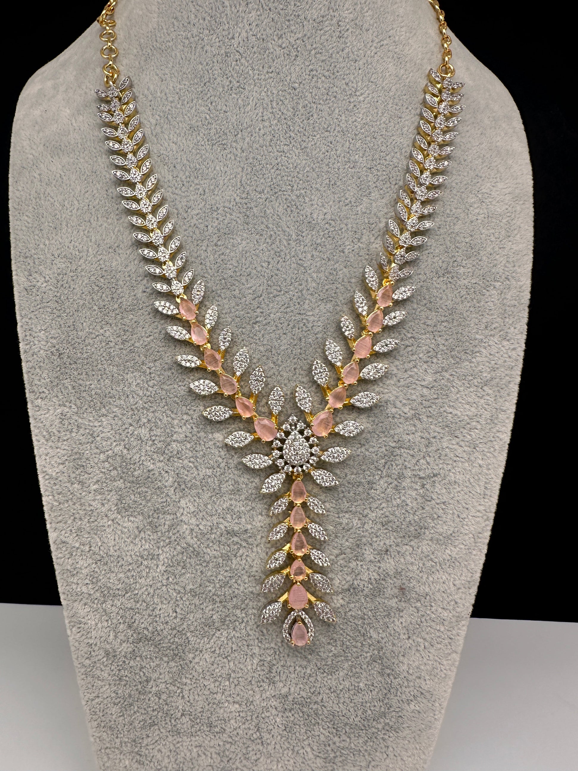 AD Color Stone Dainty Short Necklace - pink