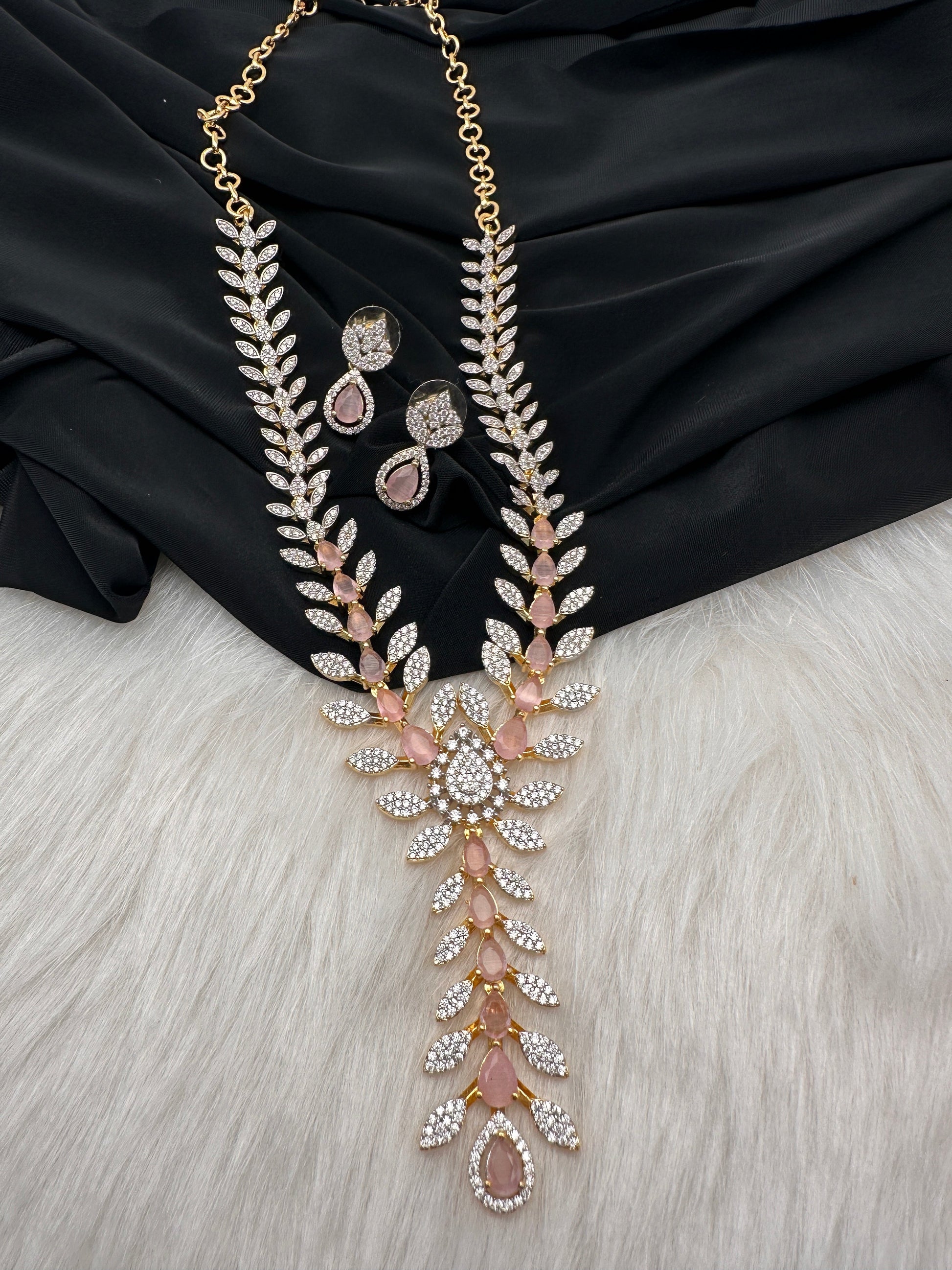 AD Color Stone Dainty Short Necklace - pink