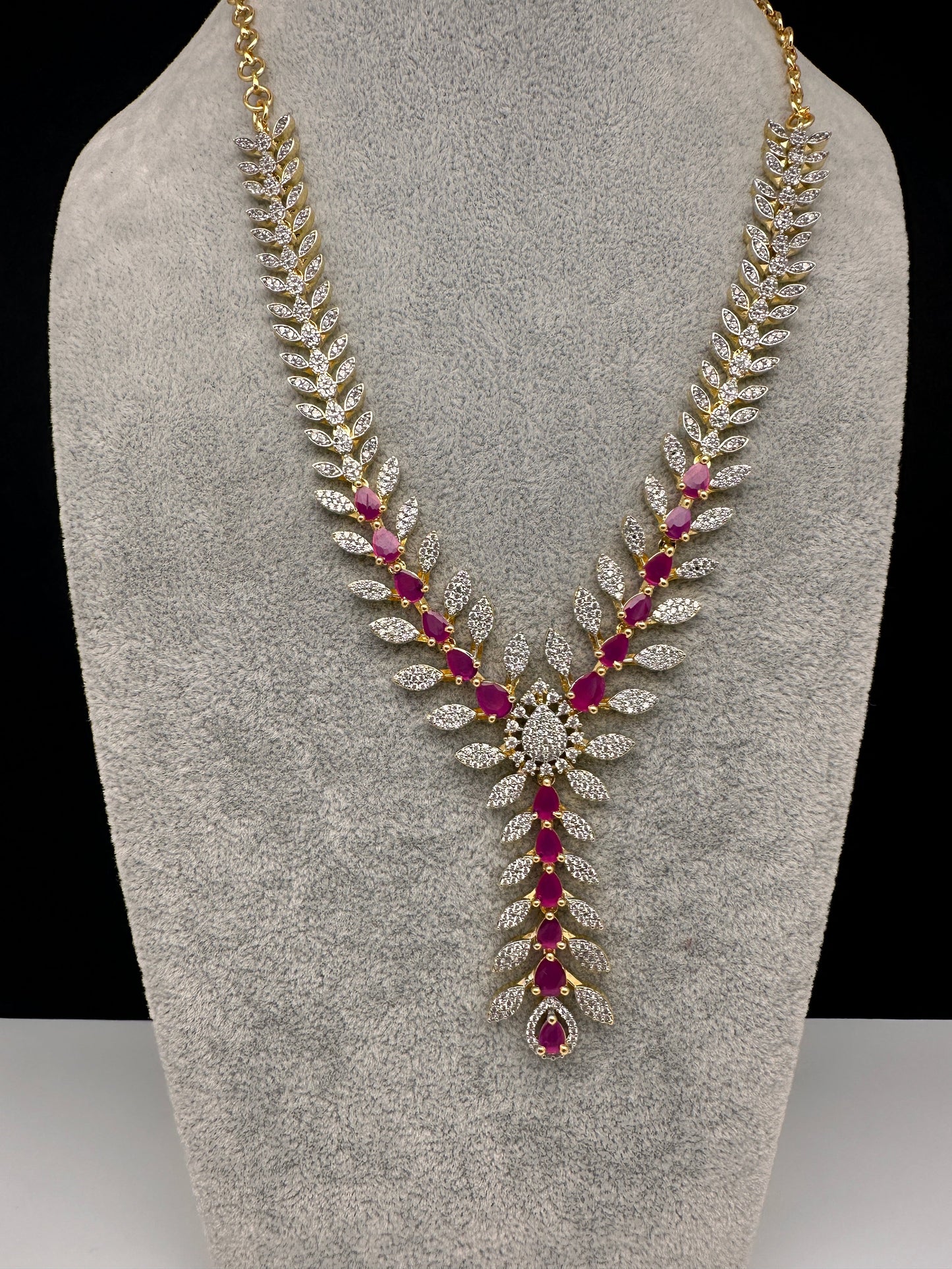 AD Color Stone Dainty Short Necklace - Red