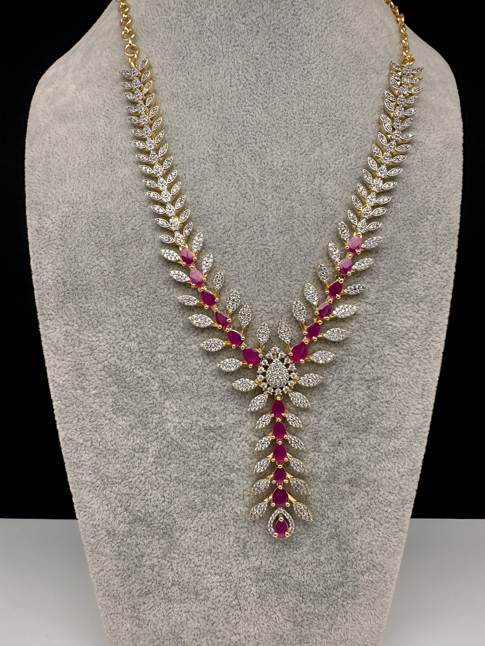 AD Color Stone Dainty Short Necklace - Red