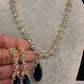 AD Color Stone Dainty Short Necklace - Blue