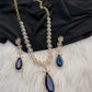 AD Color Stone Dainty Short Necklace - Blue