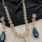 AD Color Stone Dainty Short Necklace - Blue