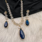 AD Color Stone Dainty Short Necklace - Blue