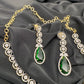 AD Color Stone Dainty Short Necklace - Green