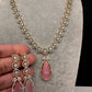 AD Color Stone Dainty Short Necklace - pink