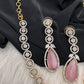 AD Color Stone Dainty Short Necklace - pink
