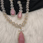 AD Color Stone Dainty Short Necklace - pink
