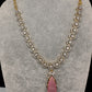 AD Color Stone Dainty Short Necklace - pink