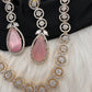 AD Color Stone Dainty Short Necklace - pink