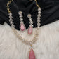 AD Color Stone Dainty Short Necklace - pink