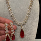 AD Color Stone Dainty Short Necklace - Red