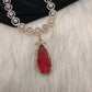 AD Color Stone Dainty Short Necklace - Red
