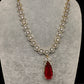 AD Color Stone Dainty Short Necklace - Red