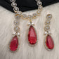 AD Color Stone Dainty Short Necklace - Red