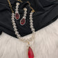 AD Color Stone Dainty Short Necklace - Red