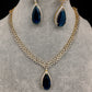 AD Color Stone Dainty Short Necklace - Blue