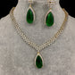 AD Color Stone Dainty Short Necklace - Green