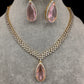 AD Color Stone Dainty Short Necklace - pink