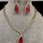 AD Color Stone Dainty Short Necklace - Red