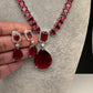 Wine Red Silver Short Necklace