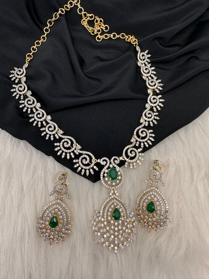 AD Color Stone Dainty Short Necklace - Green