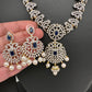 AD Color Stone Dainty Short Necklace - Blue