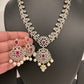 AD Color Stone Dainty Short Necklace - Red