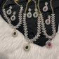 Diamond FInish Color Stone Dainty Short Necklace - Blue
