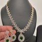 Diamond FInish Color Stone Dainty Short Necklace - Green