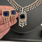 Diamond FInish Color Stone Dainty Short Necklace - Blue