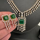 Diamond FInish Color Stone Dainty Short Necklace - Green