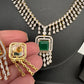 Diamond FInish Color Stone Dainty Short Necklace - Green