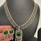 Diamond FInish Color Stone Dainty Short Necklace - Green