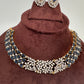 AD Color Stone Dainty Short Necklace - Blue