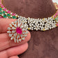AD Color Stone Dainty Short Necklace - Gold